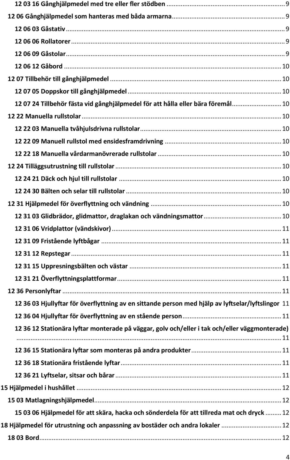 .. 10 12 22 03 Manuella tvåhjulsdrivna rullstolar... 10 12 22 09 Manuell rullstol med ensidesframdrivning... 10 12 22 18 Manuella vårdarmanövrerade rullstolar.