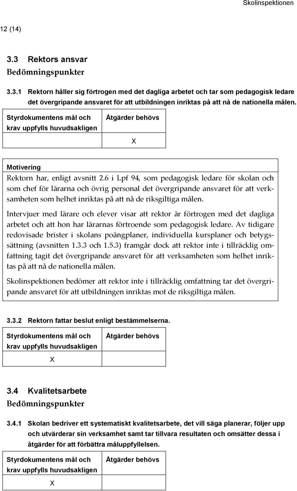 6 i Lpf 94, som pedagogisk ledare för skolan och som chef för lärarna och övrig personal det övergripande ansvaret för att verksamheten som helhet inriktas på att nå de riksgiltiga målen.