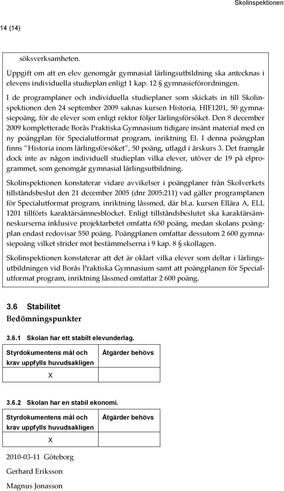 lärlingsförsöket. Den 8 december 2009 kompletterade Borås Praktiska Gymnasium tidigare insänt material med en ny poängplan för Specialutformat program, inriktning El.