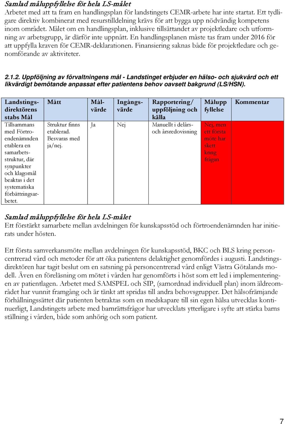 Målet om en handlingsplan, inklusive tillsättandet av projektledare och utformning av arbetsgrupp, är därför inte uppnått.