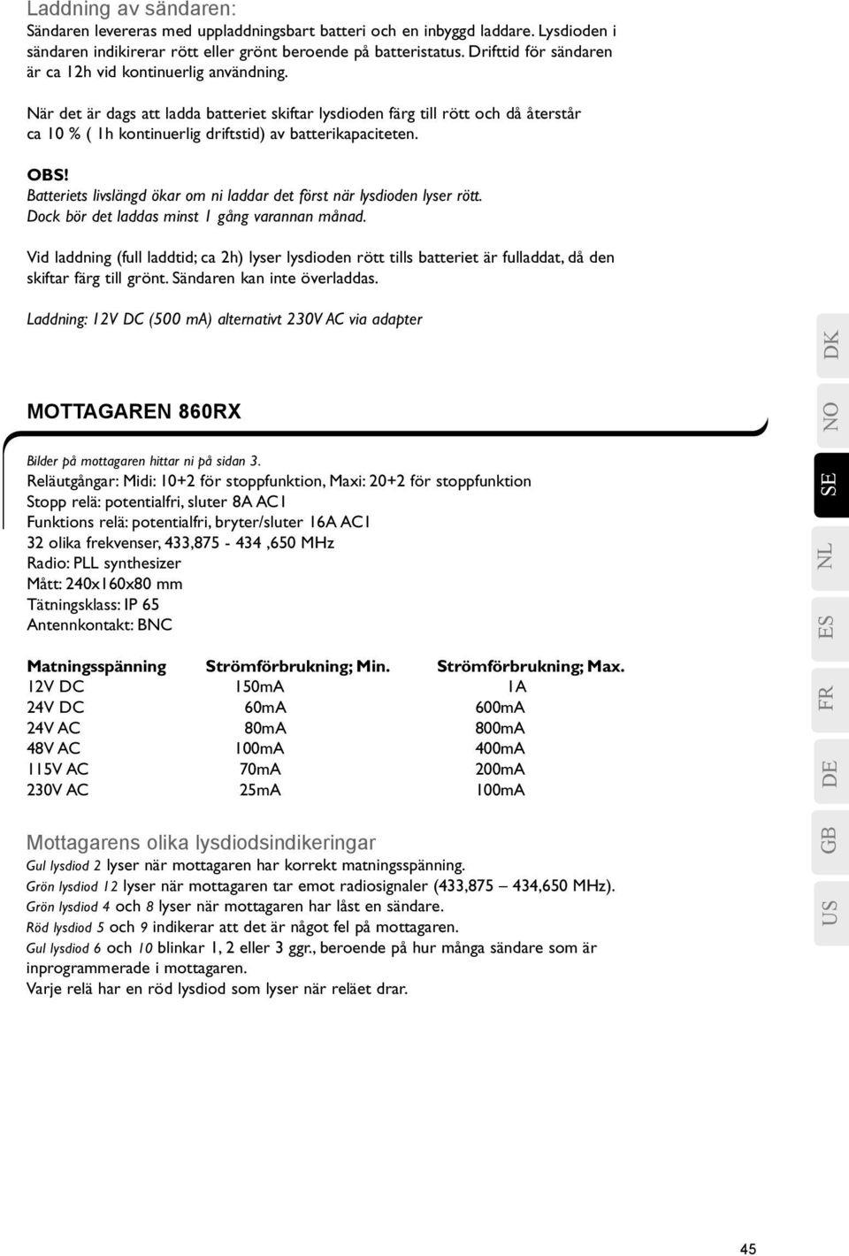 När det är dags att ladda batteriet skiftar lysdioden färg till rött och då återstår ca 10 % ( 1h kontinuerlig driftstid) av batterikapaciteten. OBS!