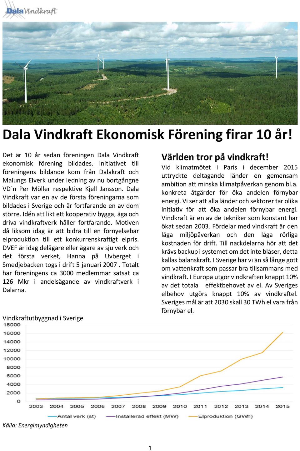 Dala Vindkraft var en av de första föreningarna som bildades i Sverige och är fortfarande en av dom större. Idén att likt ett kooperativ bygga, äga och driva vindkraftverk håller fortfarande.