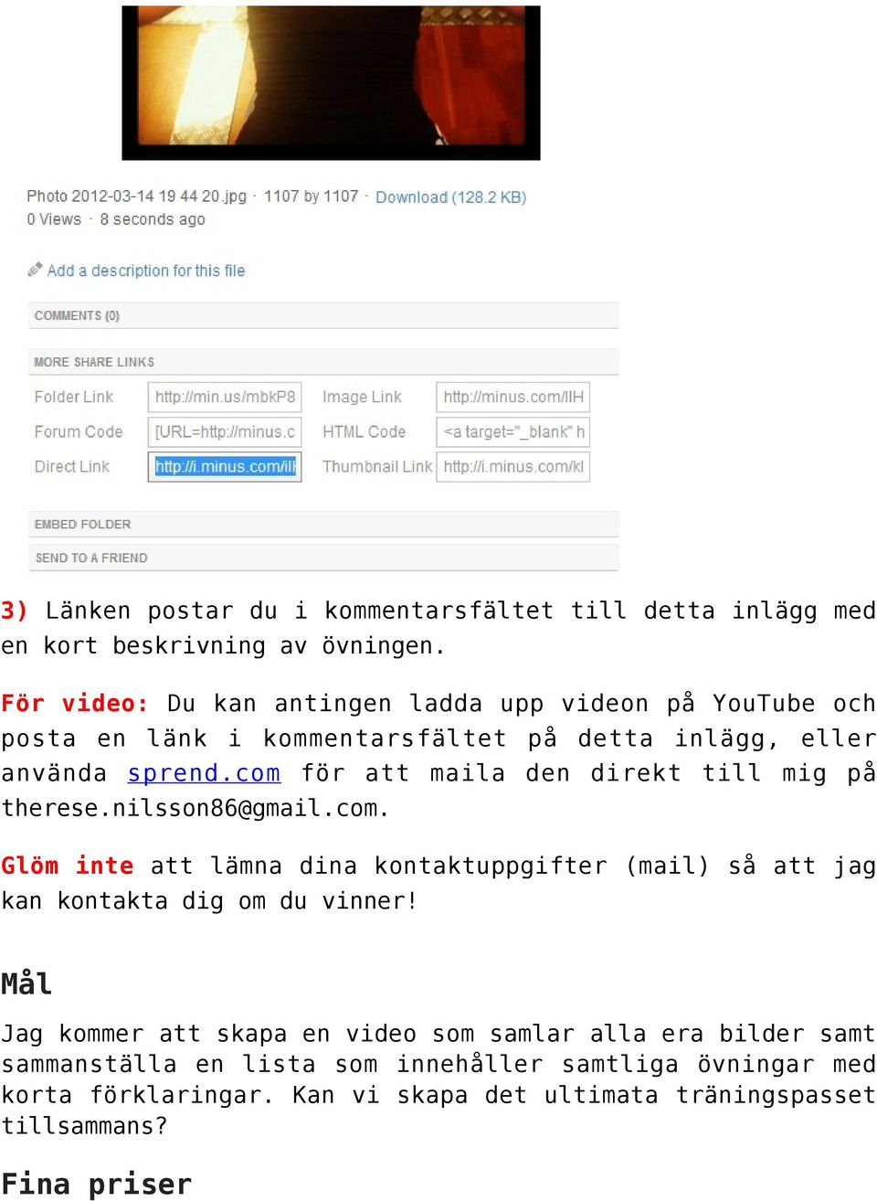 com för att maila den direkt till mig på therese.nilsson86@gmail.com. Glöm inte att lämna dina kontaktuppgifter (mail) så att jag kan kontakta dig om du vinner!