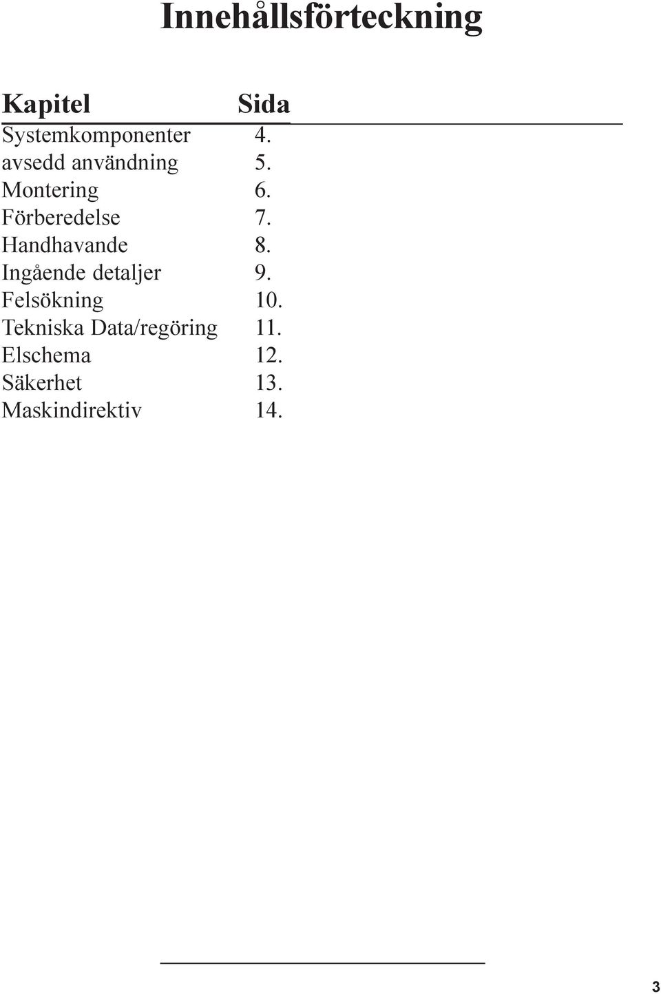 Handhavande 8. Ingående detaljer 9. Felsökning 10.