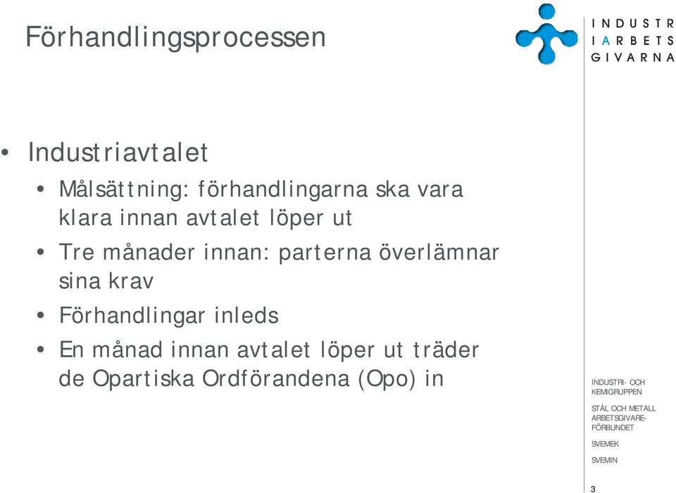 månader innan: parterna överlämnar sina krav Förhandlingar