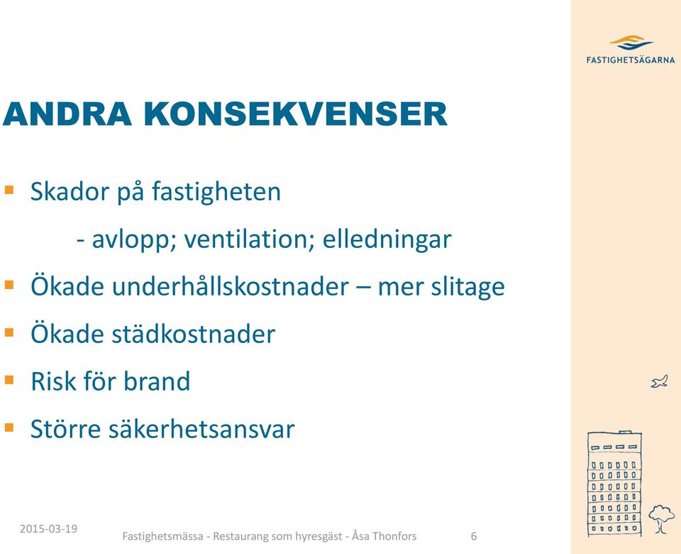 slitage Ökade städkostnader Risk för brand Större