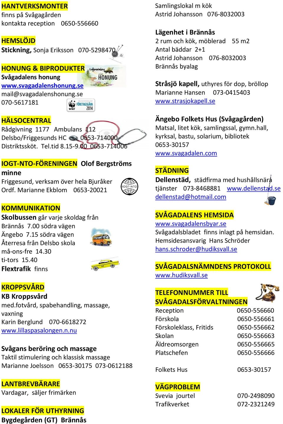 00 0653-714006 IOGT-NTO-FÖRENINGEN Olof Bergströms minne Friggesund, verksam över hela Bjuråker Ordf. Marianne Ekblom 0653-20021 KOMMUNIKATION Skolbussen går varje skoldag från Brännås 7.