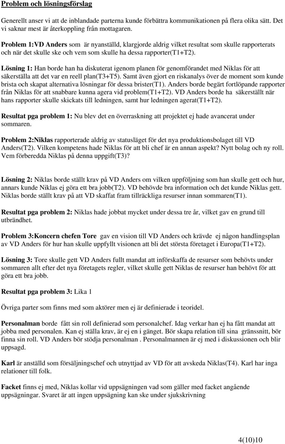 Lösning 1: Han borde han ha diskuterat igenom planen för genomförandet med Niklas för att säkerställa att det var en reell plan(t3+t5).