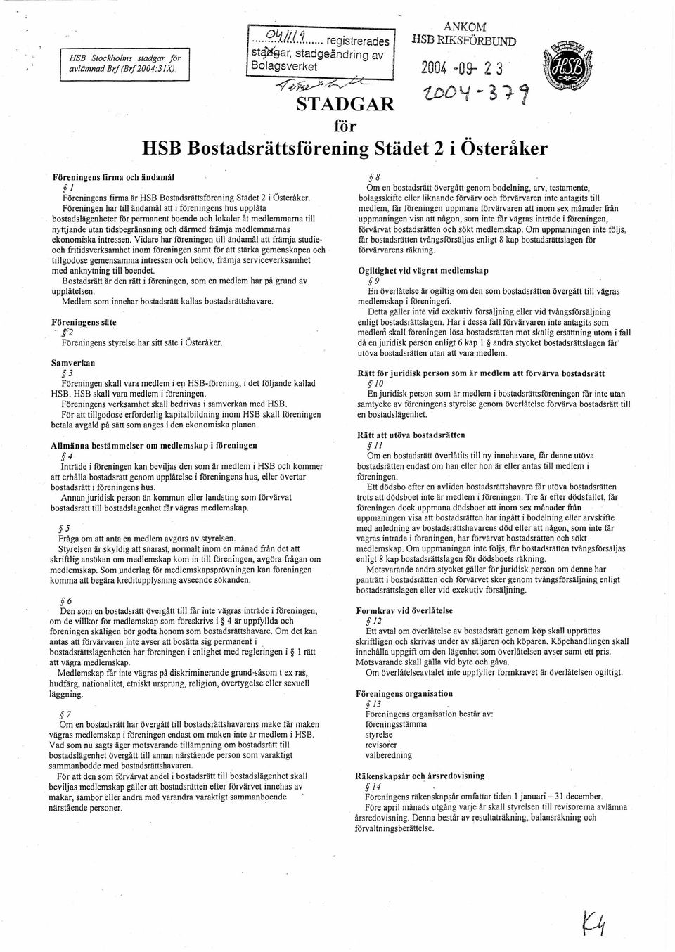 ändamål att i föreningens hus upplåta bostadslägenheter för permanent boende och lokaler åt medlemmarna till nyttjande utan tidsbegränsning och därmed främja medlemmarnas ekonomiska intressen Vidare