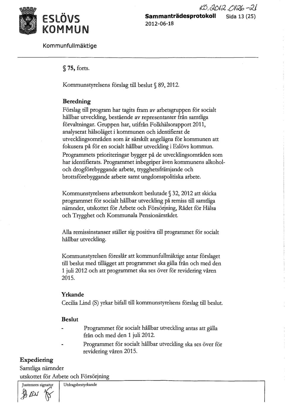 Gruppen har, utifrån Folkhälsorapport 2011, analyserat hälsoläget i kommunen och identifierat de utvecklingsområden som är särskilt angelägna för kommunen att fokusera på för en socialt hållbar