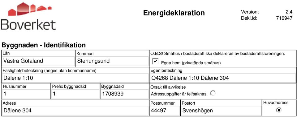 utan kommunnamn) O.B.S! Småhus i bostadsrätt ska deklareras av bostadsrättsföreningen.