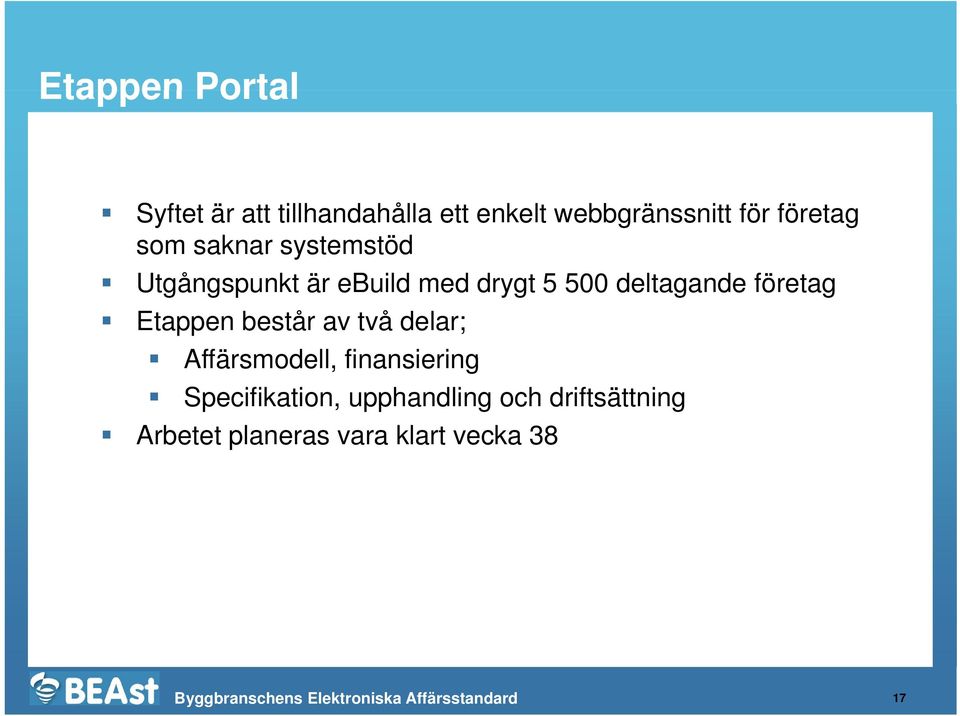 består av två delar; Affärsmodell, finansiering Specifikation, upphandling och