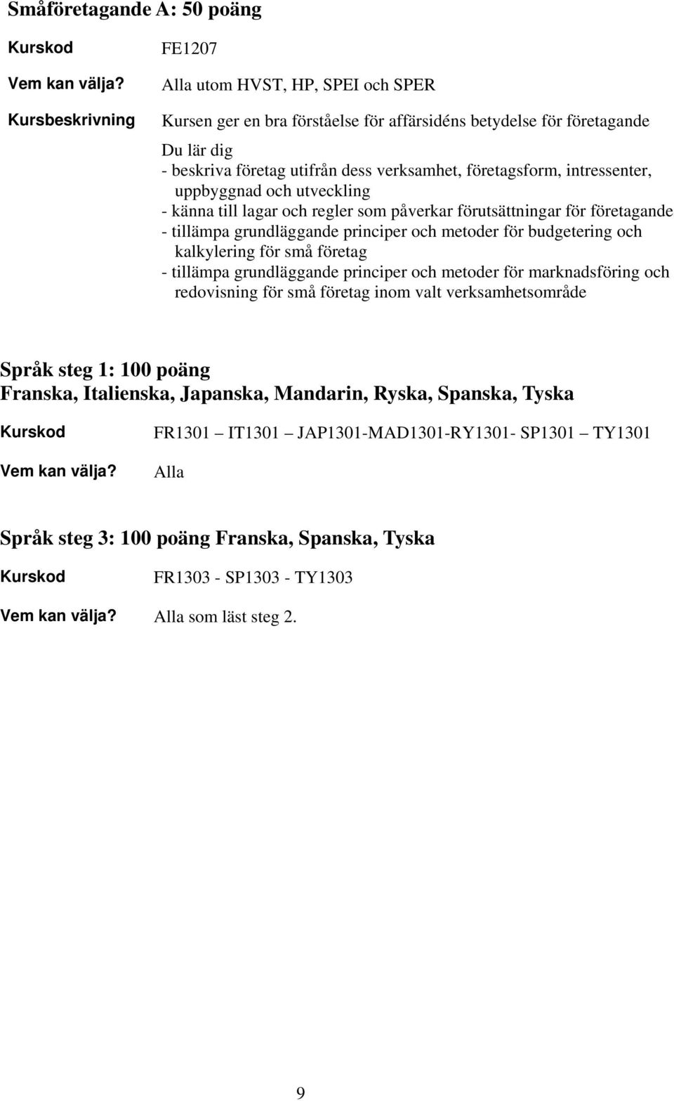 och kalkylering för små företag - tillämpa grundläggande principer och metoder för marknadsföring och redovisning för små företag inom valt verksamhetsområde Språk steg 1: 100 poäng Franska,