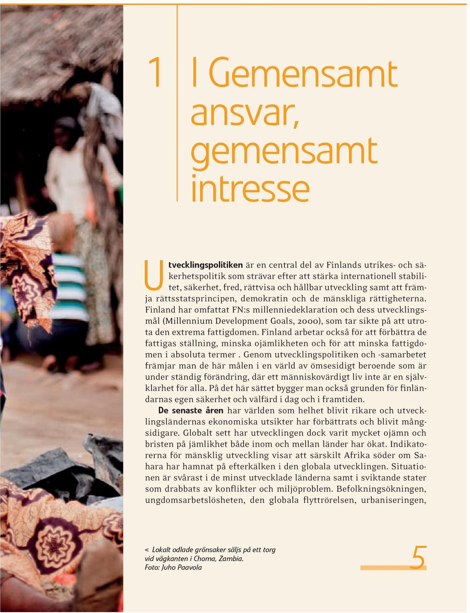 Finland har omfattat FN:s millenniedeklaration och dess utvecklingsmål (Millennium Development Goals, 2000), som tar sikte på att utrota den extrema fattigdomen.
