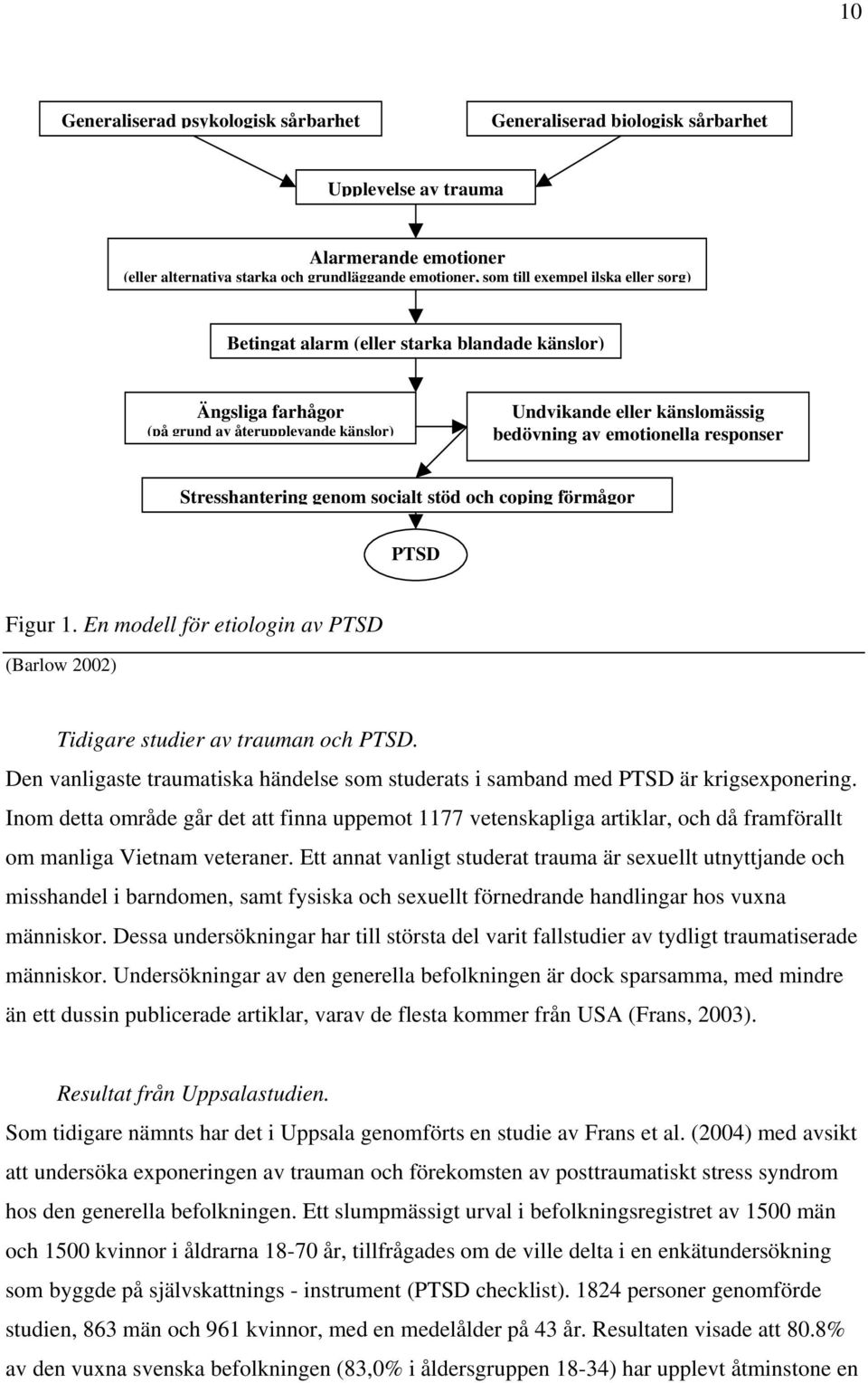 socialt stöd och coping förmågor PTSD Figur 1. En modell för etiologin av PTSD (Barlow 2002) Tidigare studier av trauman och PTSD.