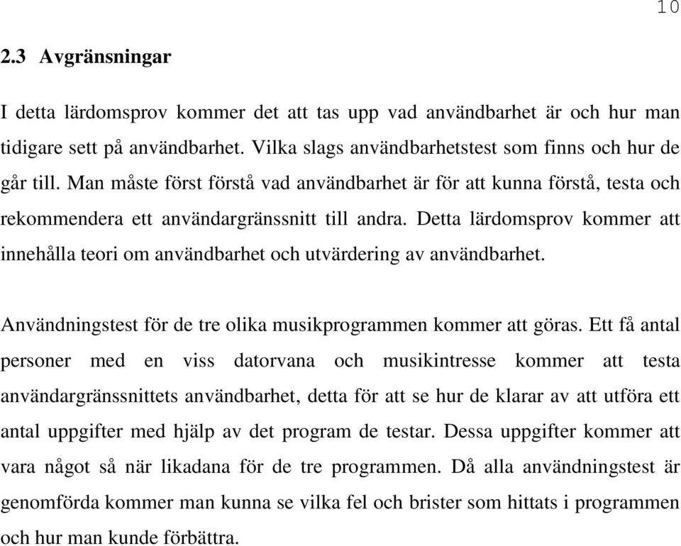 Detta lärdomsprov kommer att innehålla teori om användbarhet och utvärdering av användbarhet. Användningstest för de tre olika musikprogrammen kommer att göras.