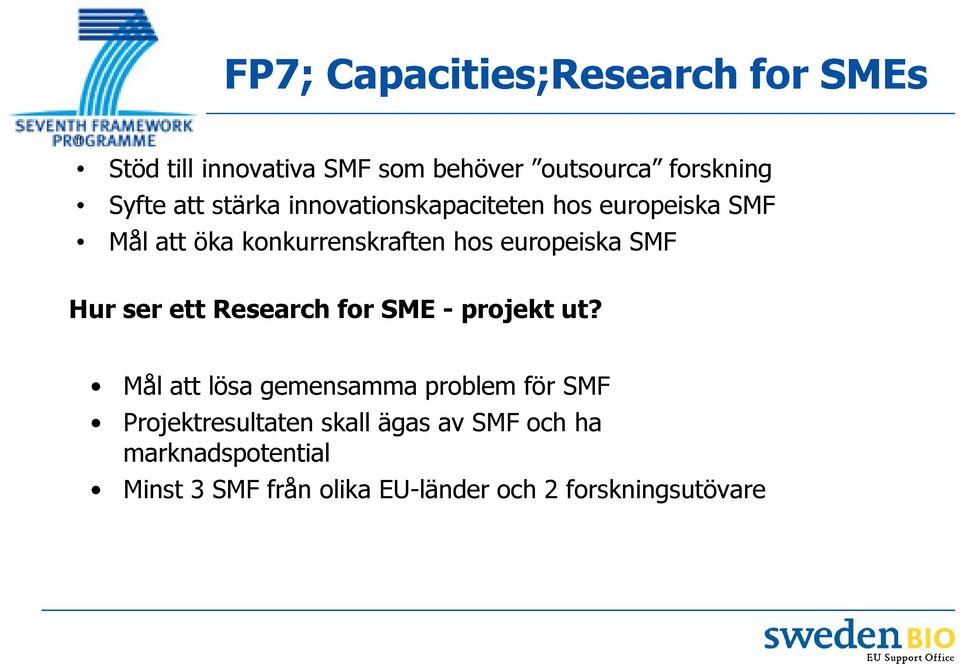 SMF Hur ser ett Research for SME - projekt ut?
