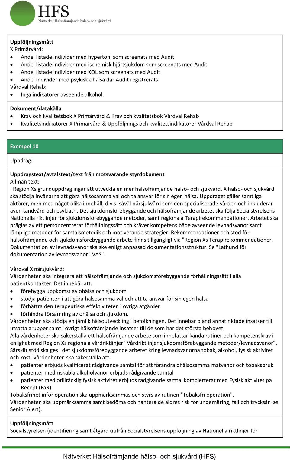 Krav och kvalitetsbok X Primärvård & Krav och kvalitetsbok Vårdval Rehab Kvalitetsindikatorer X Primärvård & Uppföljnings och kvalitetsindikatorer Vårdval Rehab Exempel 10 Allmän text: I Region Xs