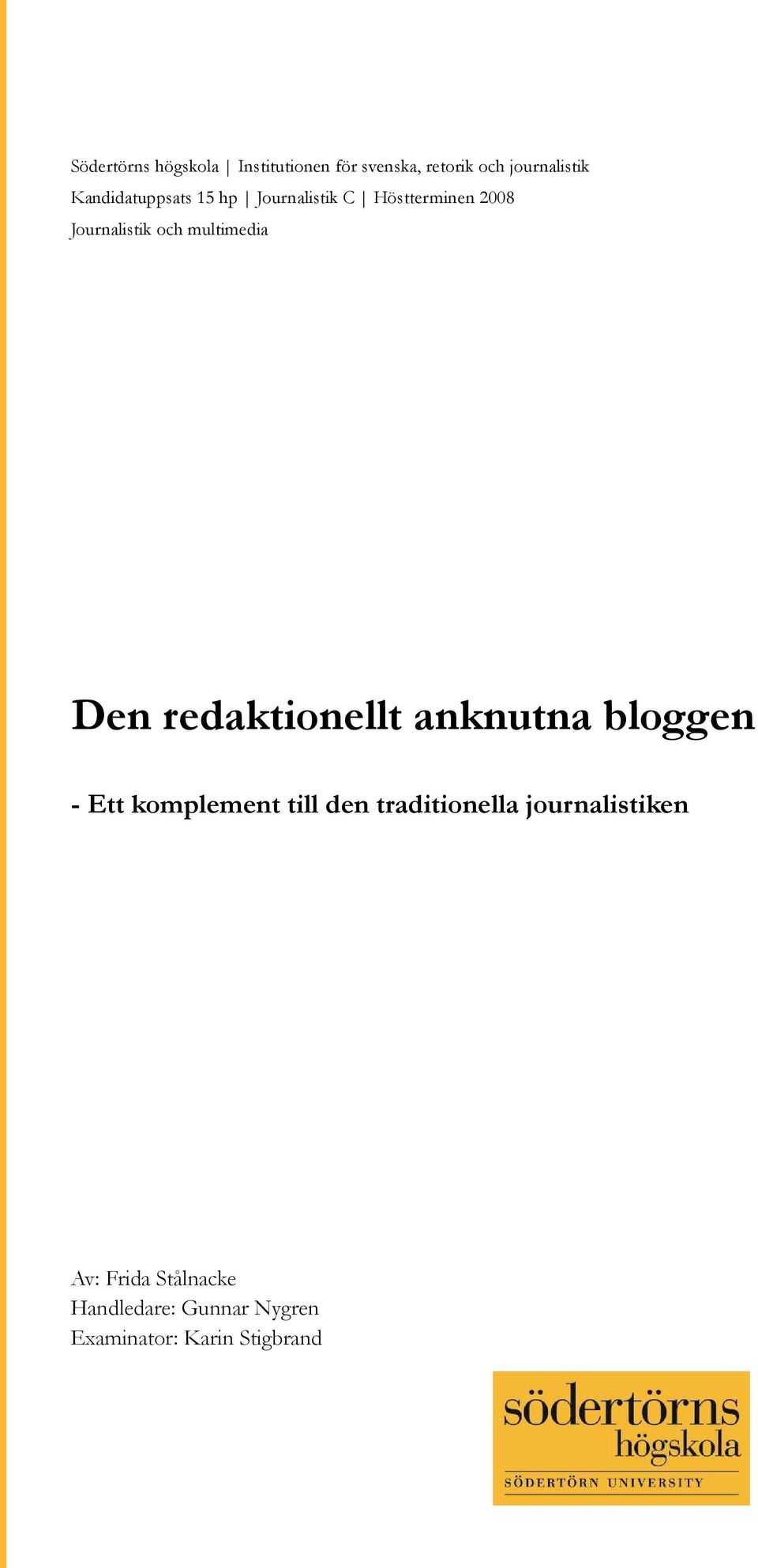 multimedia Den redaktionellt anknutna bloggen - Ett komplement till den