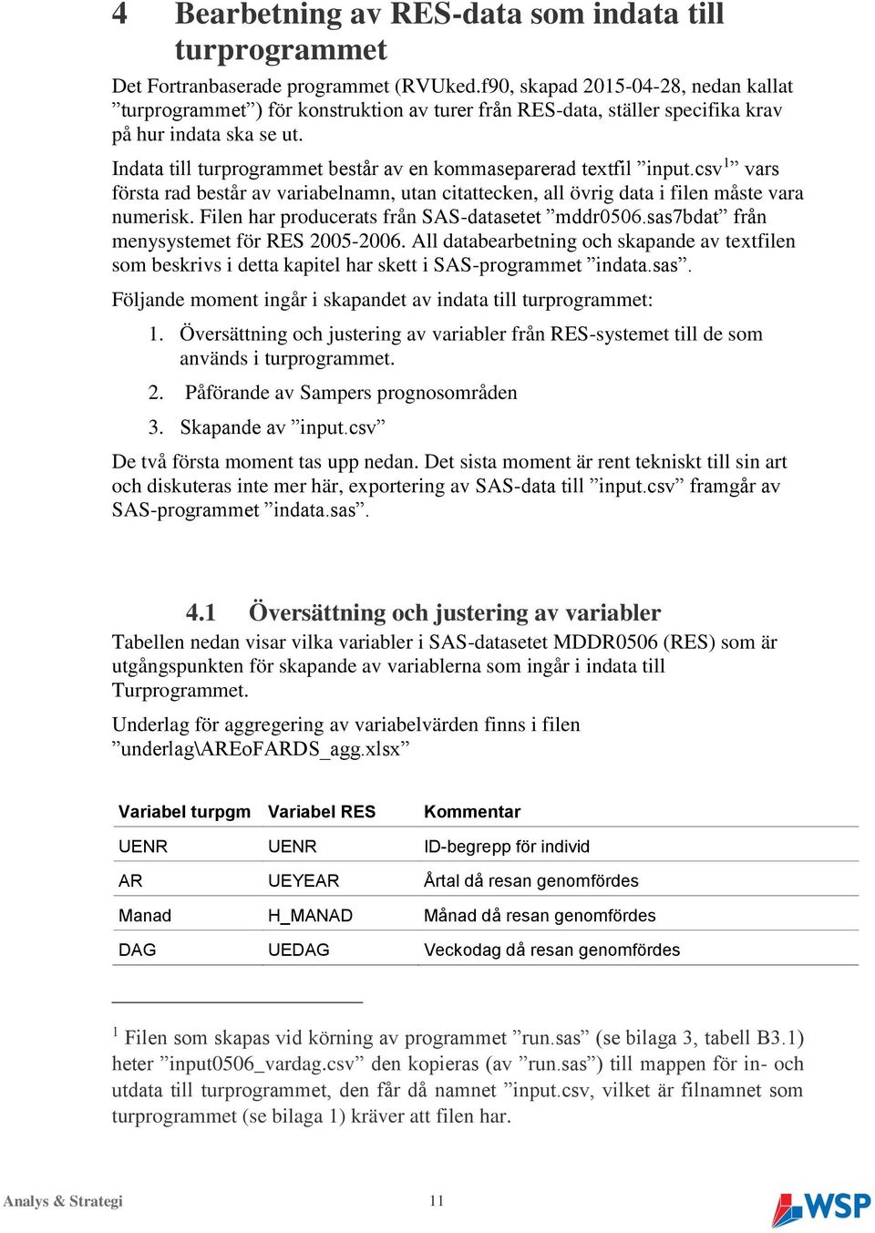 Indata till turprogrammet består av en kommaseparerad textfil input.csv 1 vars första rad består av variabelnamn, utan citattecken, all övrig data i filen måste vara numerisk.