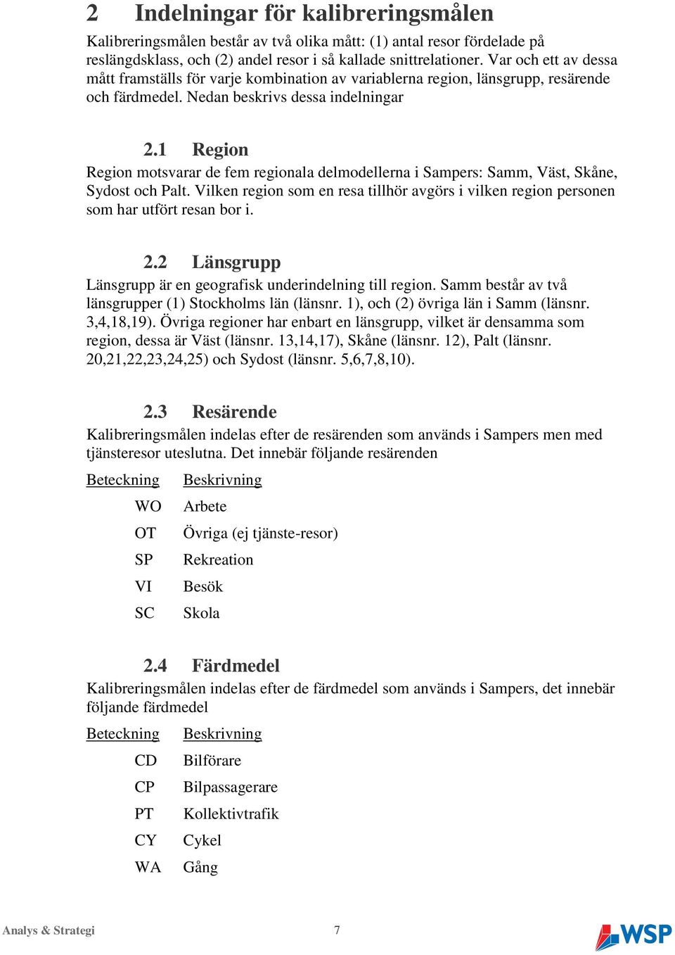 1 Region Region motsvarar de fem regionala delmodellerna i Sampers: Samm, Väst, Skåne, Sydost och Palt. Vilken region som en resa tillhör avgörs i vilken region personen som har utfört resan bor i. 2.