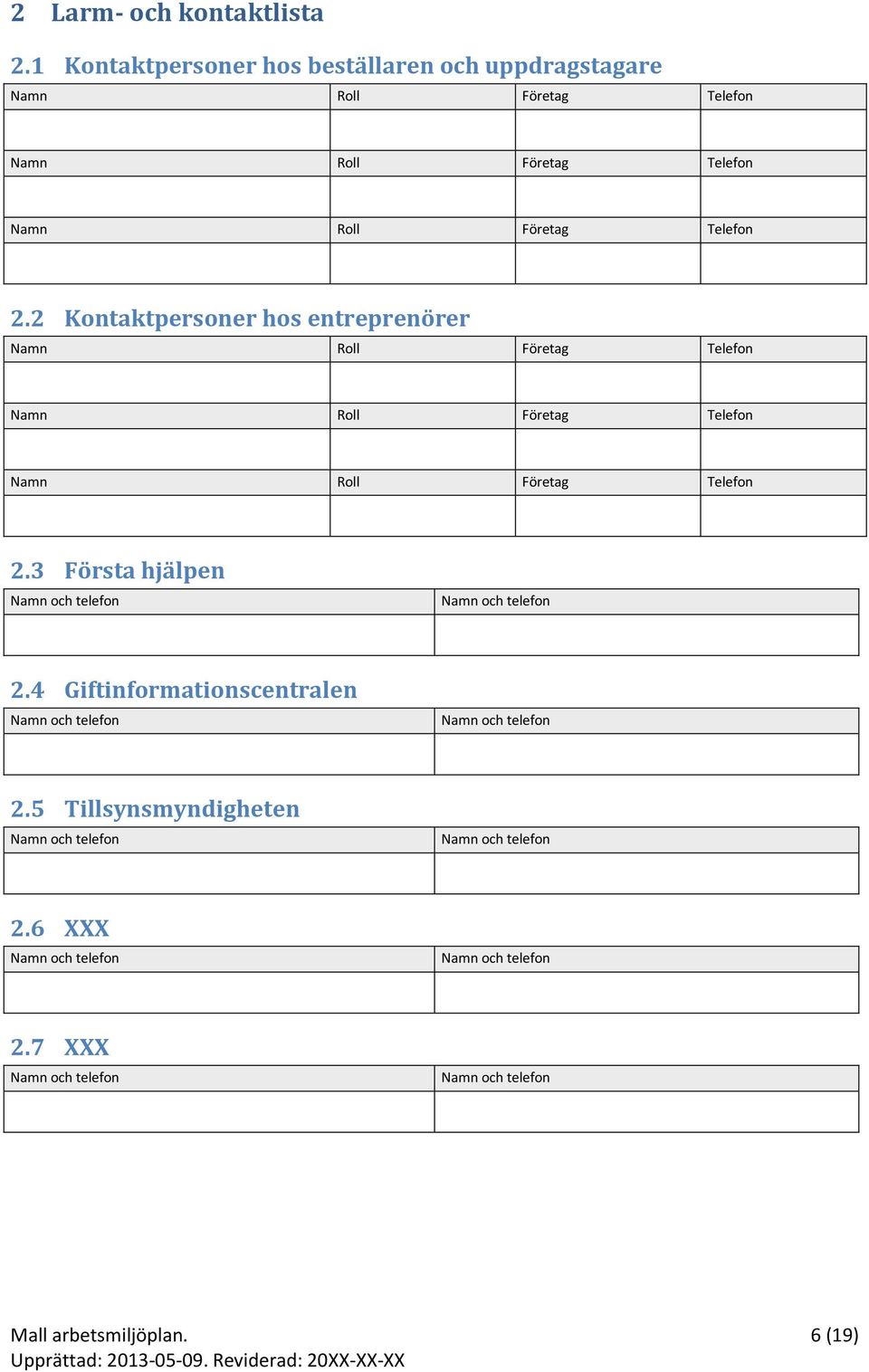 Företag Telefon Namn Roll Företag Telefon 2.