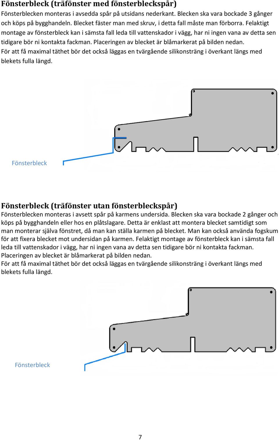 Felaktigt montage av fönsterbleck kan i sämsta fall leda till vattenskador i vägg, har ni ingen vana av detta sen tidigare bör ni kontakta fackman.