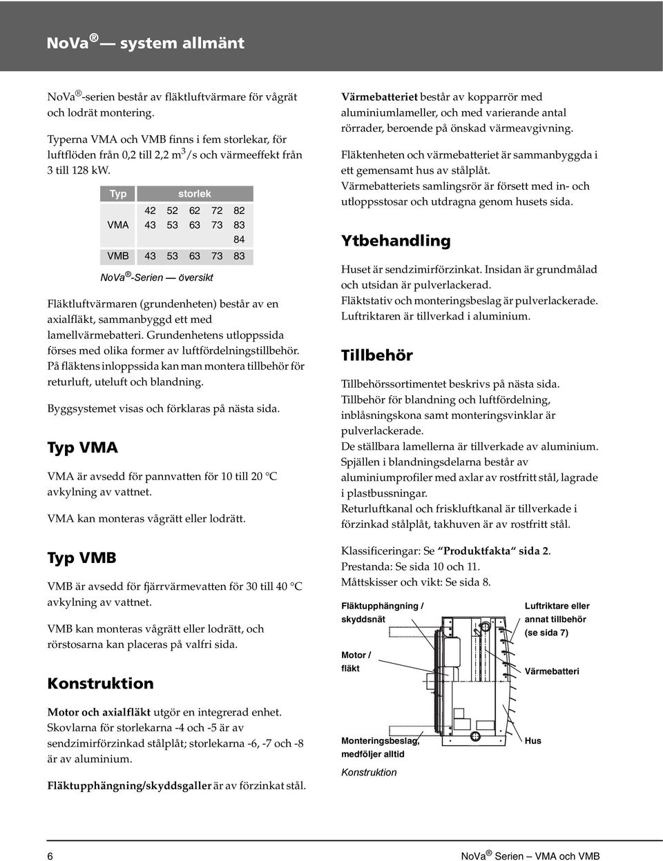 Fläktluftvärmaren (grundenheten) består av en axialfläkt, sammanbyggd ett med lamellvärmebatteri. Grundenhetens utloppssida förses med olika former av luftfördelningstillbehör.
