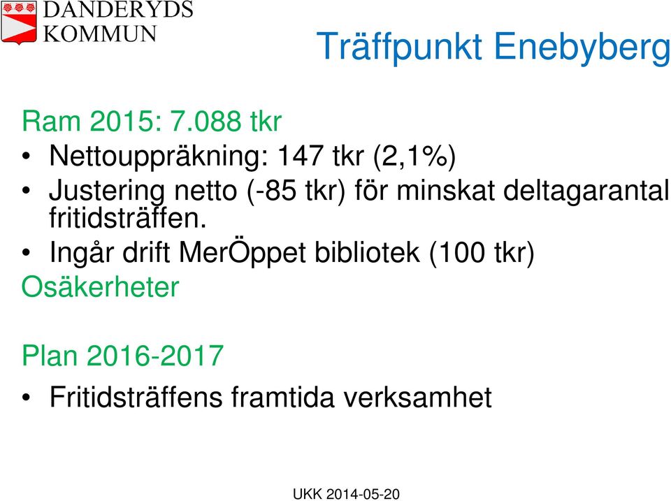 tkr) för minskat deltagarantal fritidsträffen.