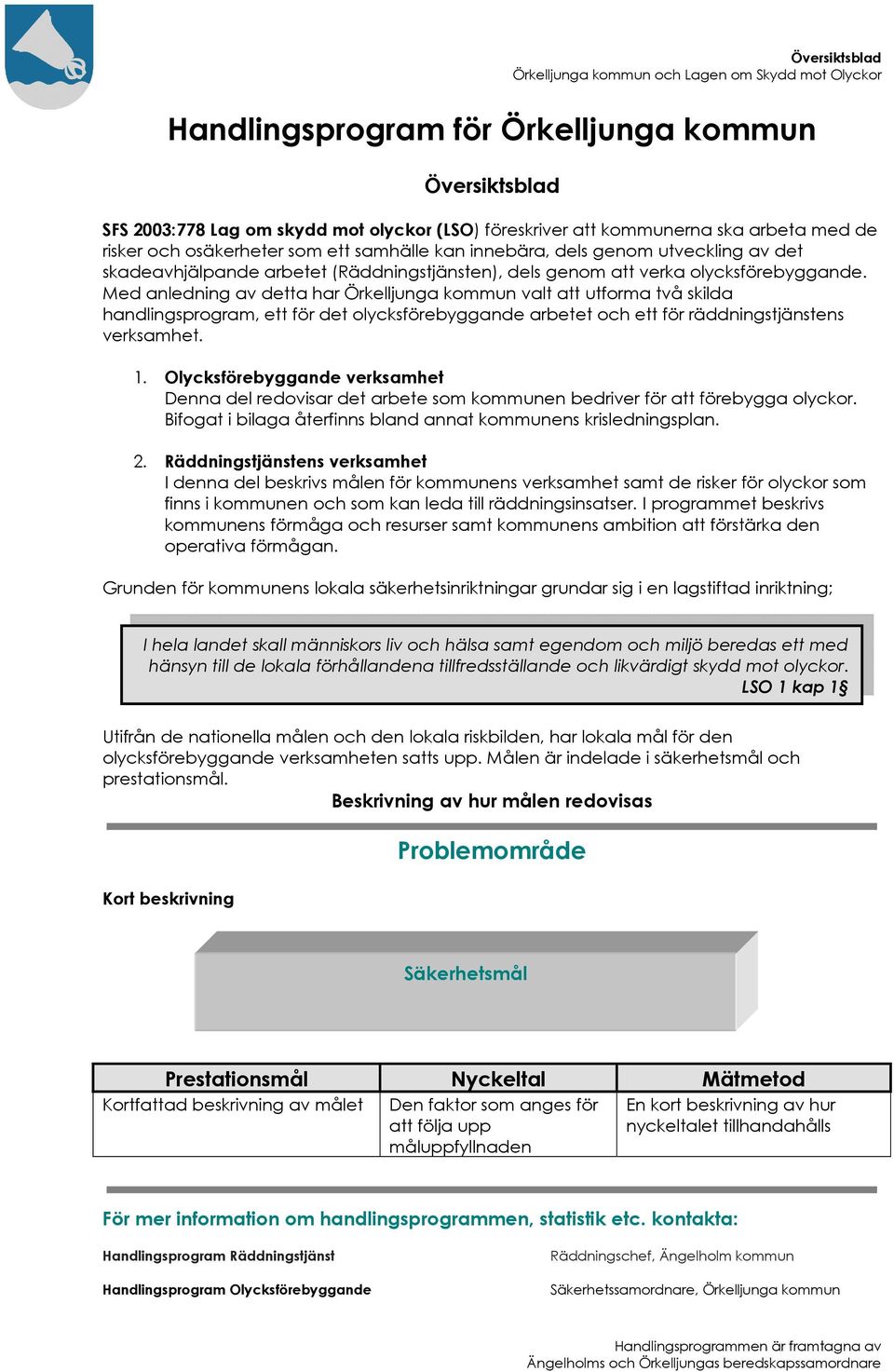 Med anledning av detta har Örkelljunga kommun valt att utforma två skilda handlingsprogram, ett för det olycksförebyggande arbetet och ett för räddningstjänstens verksamhet. 1.