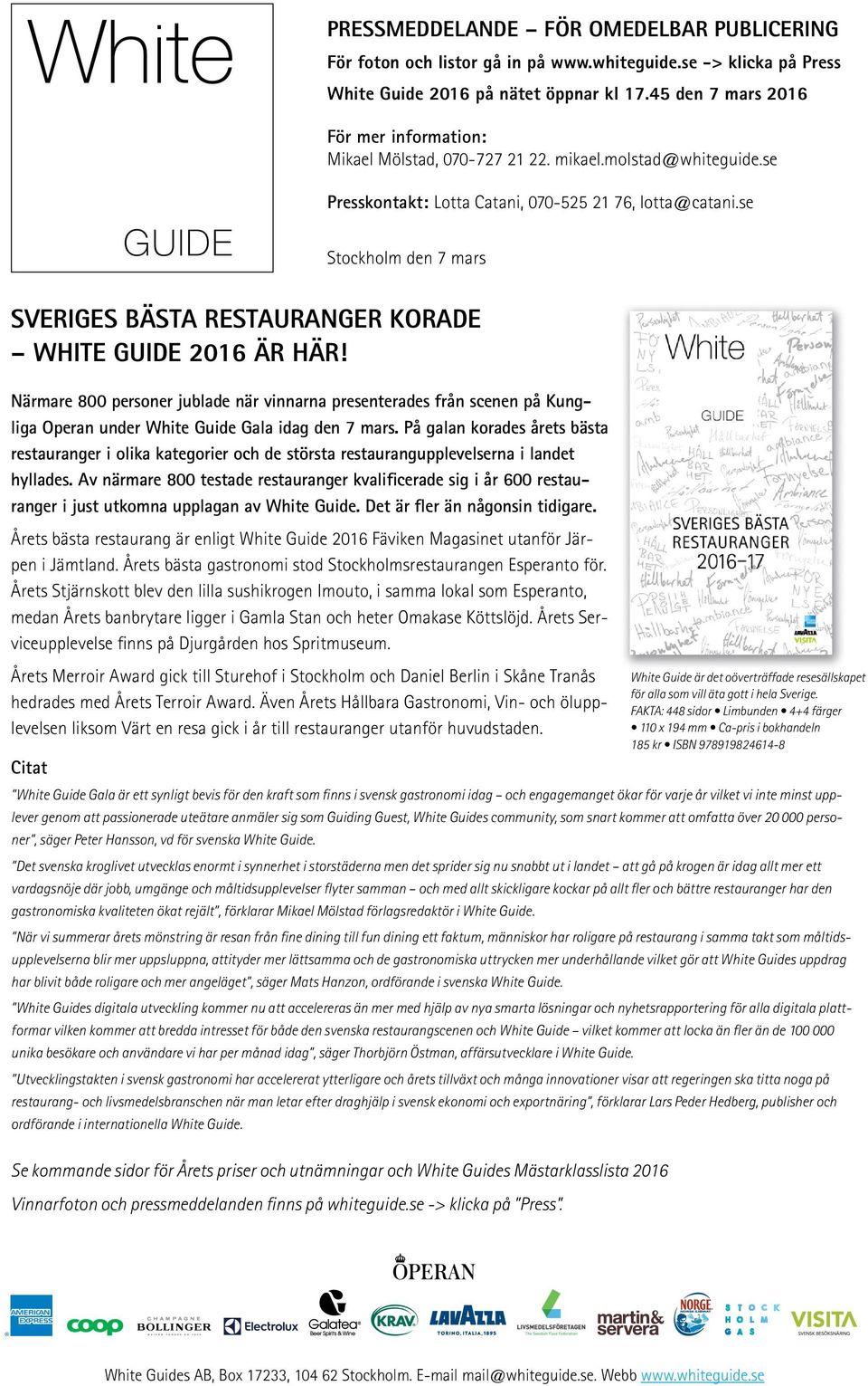 se Stockholm den 7 mars Sveriges Bästa Restauranger korade White Guide 2016 är här!