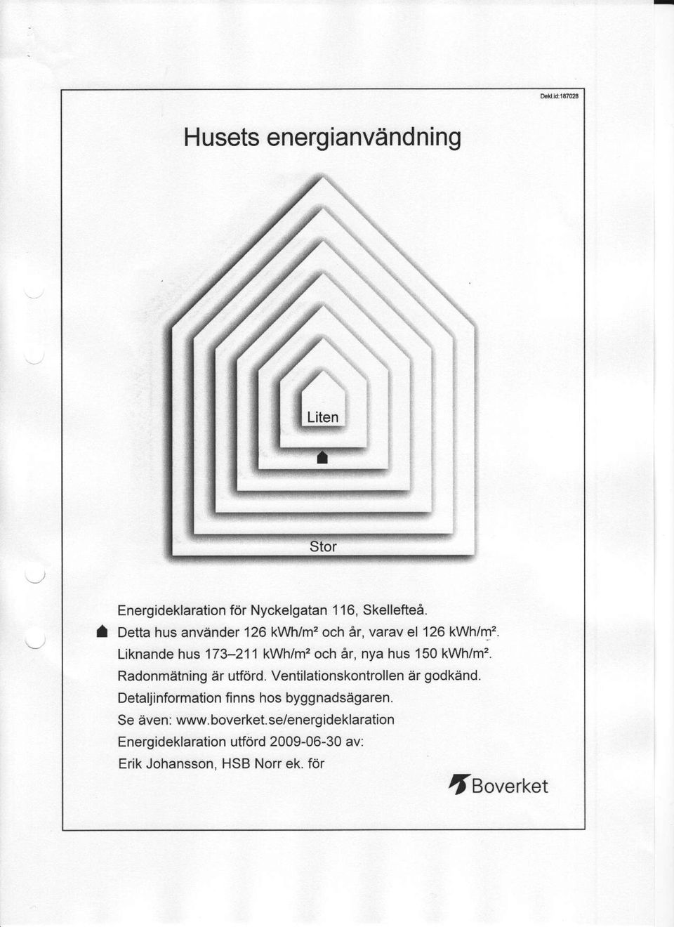 . Liknande hus 173-211 kwhlm' och er, nya hus 150 kwh/m'?. Radonmatning ar utfdrd.