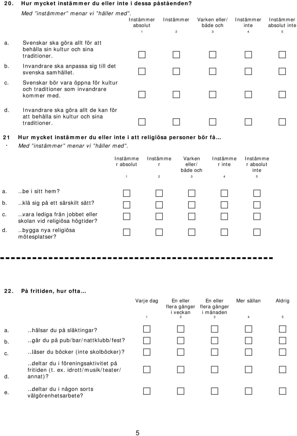 Varken eller/ både och inte absolut inte 21. Hur mycket instämmer du eller inte i att religiösa personer bör få Med instämmer menar vi håller med.