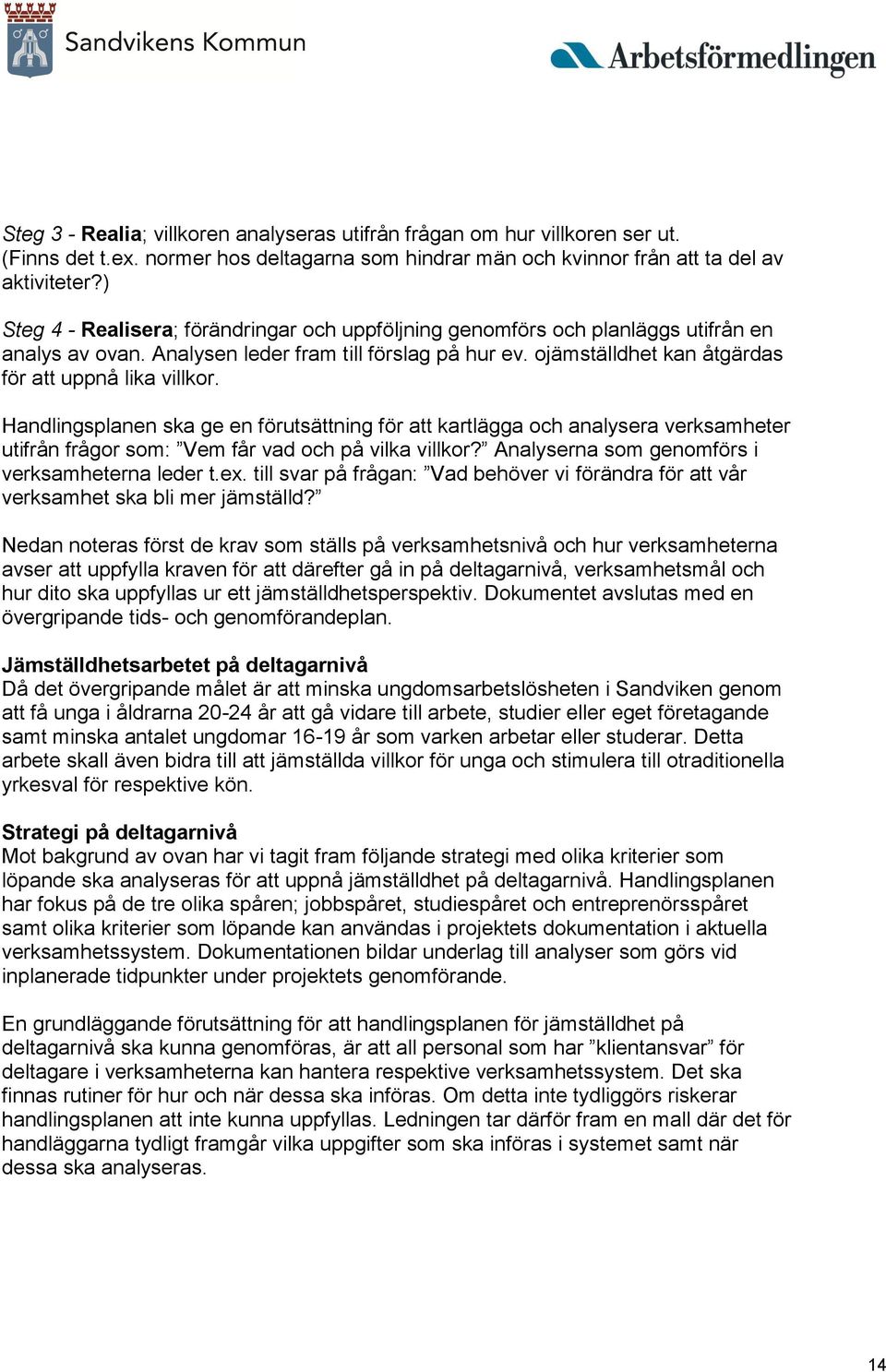 Handlingsplanen ska ge en förutsättning för att kartlägga och analysera verksamheter utifrån frågor som: Vem får vad och på vilka villkor? Analyserna som genomförs i verksamheterna leder t.ex.