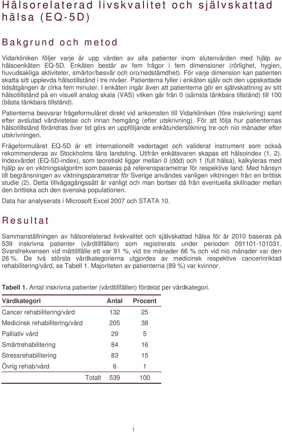 För varje dimension kan patienten skatta sitt upplevda hälsotillstånd i tre nivåer. Patienterna fyller i enkäten själv och den uppskattade tidsåtgången är cirka fem minuter.