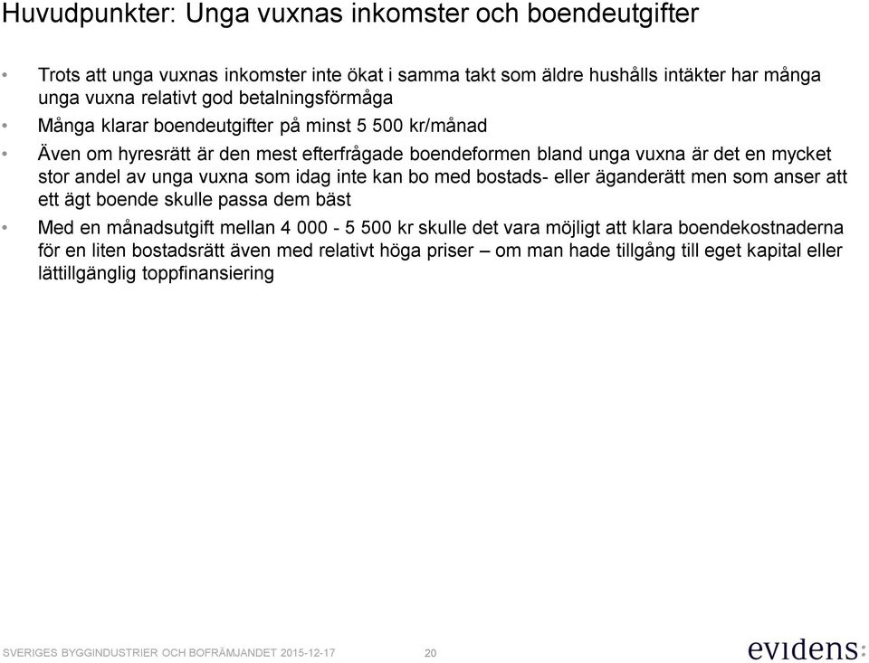 av unga vuxna som idag inte kan bo med bostads- eller äganderätt men som anser att ett ägt boende skulle passa dem bäst Med en månadsutgift mellan 4 000-5 500 kr skulle det