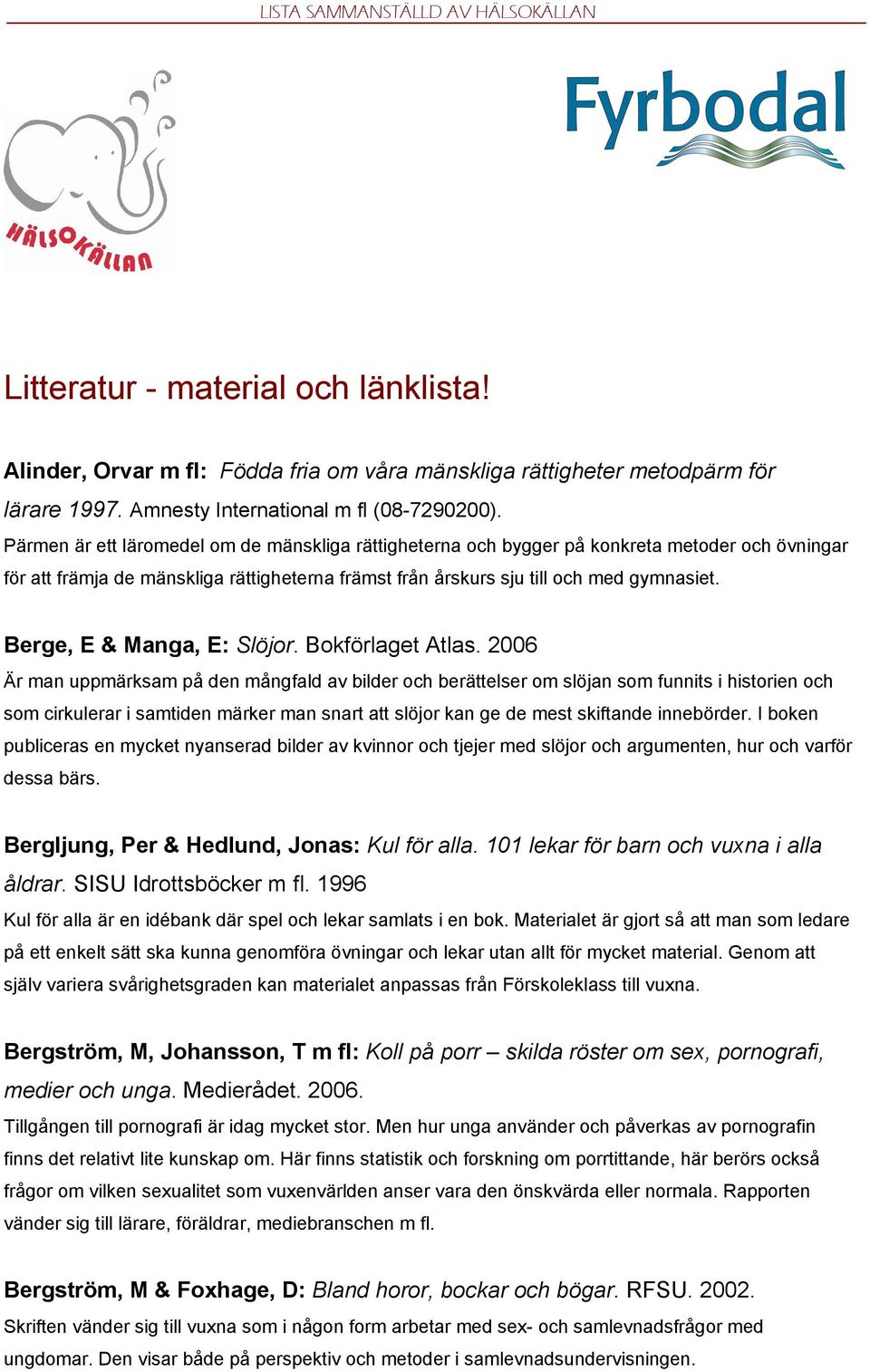 Berge, E & Manga, E: Slöjor. Bokförlaget Atlas.