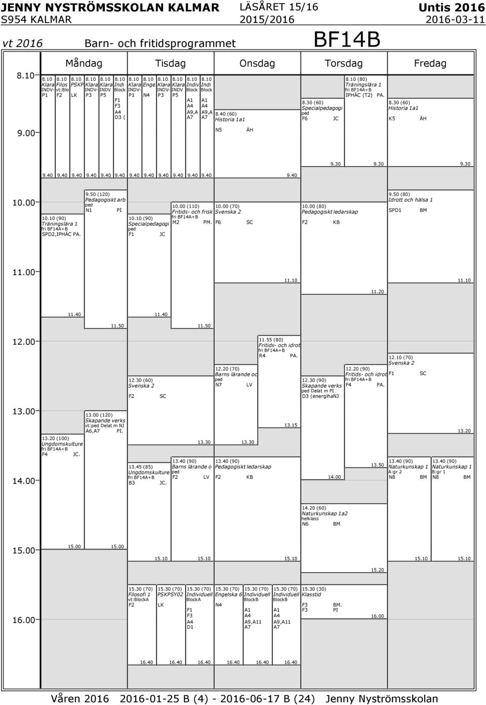 50 (20) Pedagogiskt arb ped N PI 0.0 (90) Specialpedagogi ped JC (0) Fritids- och frisk fri B4A+B M2 PM. F6 (70) Svenska 2 SC (80) Pedagogiskt ledarskap KB 9.50 (80) SP BM.50.50 2.