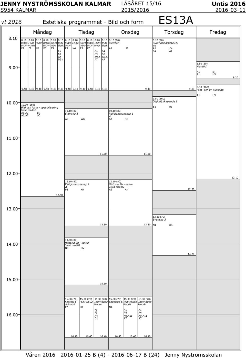 20 (60) Film- och tv-kunskap (60) Bild och form - specialisering Delad med LÖ A6, IR. A6, LÖ 0.0 (80) Svenska 3 A3 0.0 (80) Religionskunskap J 9.