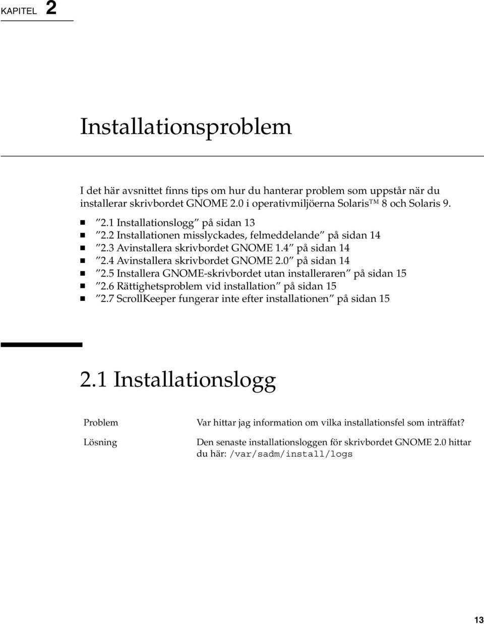 0 på sidan 14 2.5 Installera GNOME-skrivbordet utan installeraren på sidan 15 2.6 Rättighetsproblem vid installation på sidan 15 2.