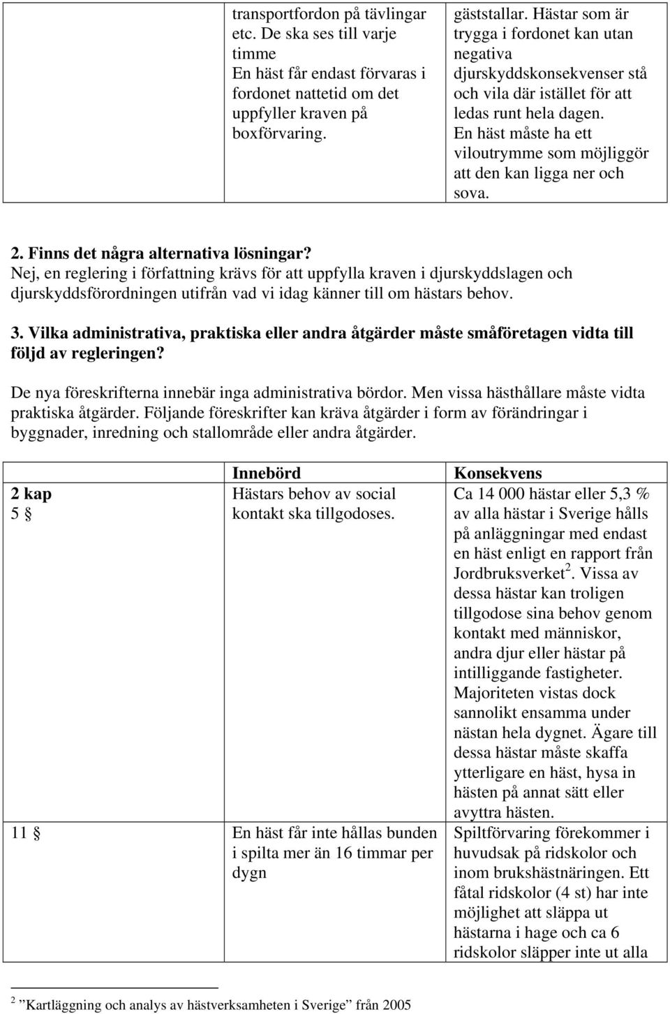 En häst måste ha ett viloutrymme som möjliggör att den kan ligga ner och sova. 2. Finns det några alternativa lösningar?