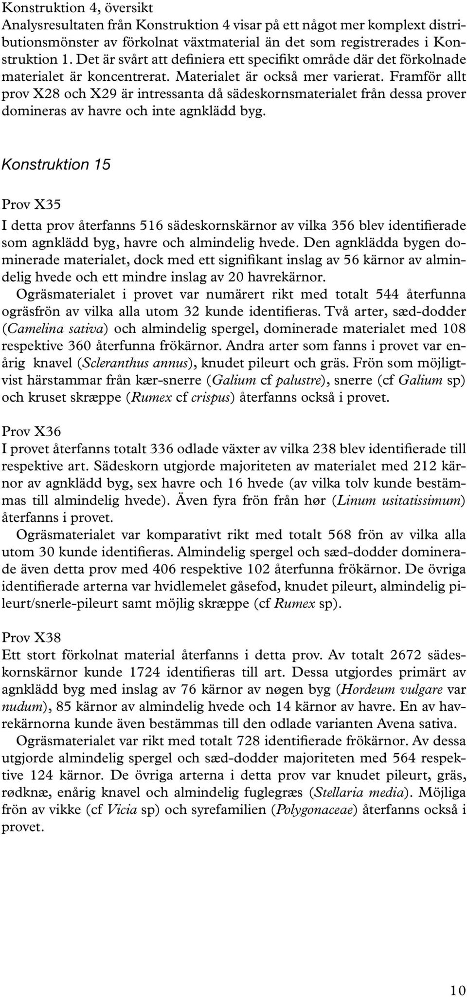 Framför allt prov X28 och X29 är intressanta då sädeskornsmaterialet från dessa prover domineras av havre och inte agnklädd byg.