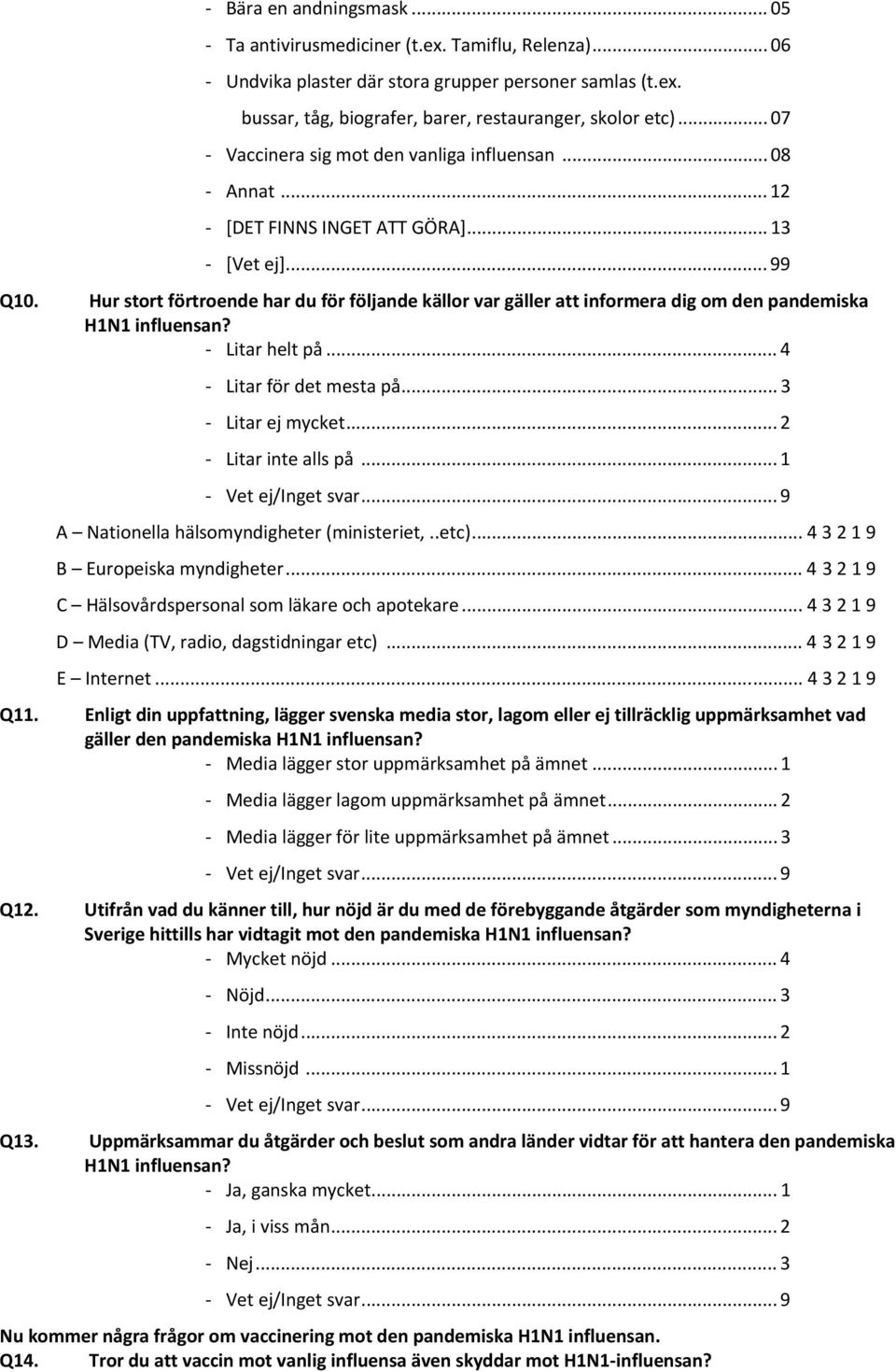 Hur stort förtroende har du för följande källor var gäller att informera dig om den pandemiska H1N1 influensan? Litar helt på... 4 Litar för det mesta på... 3 Litar ej mycket... 2 Litar inte alls på.