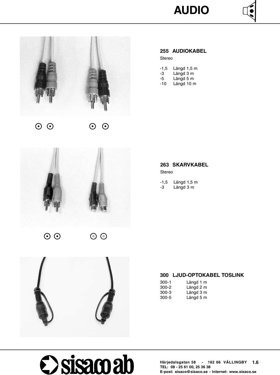 3 m 300 LJUD-OPTOKABEL TOSLINK 300-1 Längd 1 m 300-2 Längd 2 m