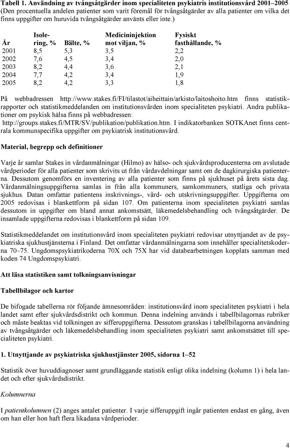 uppgifter om huruvida tvångsåtgärder använts eller inte.