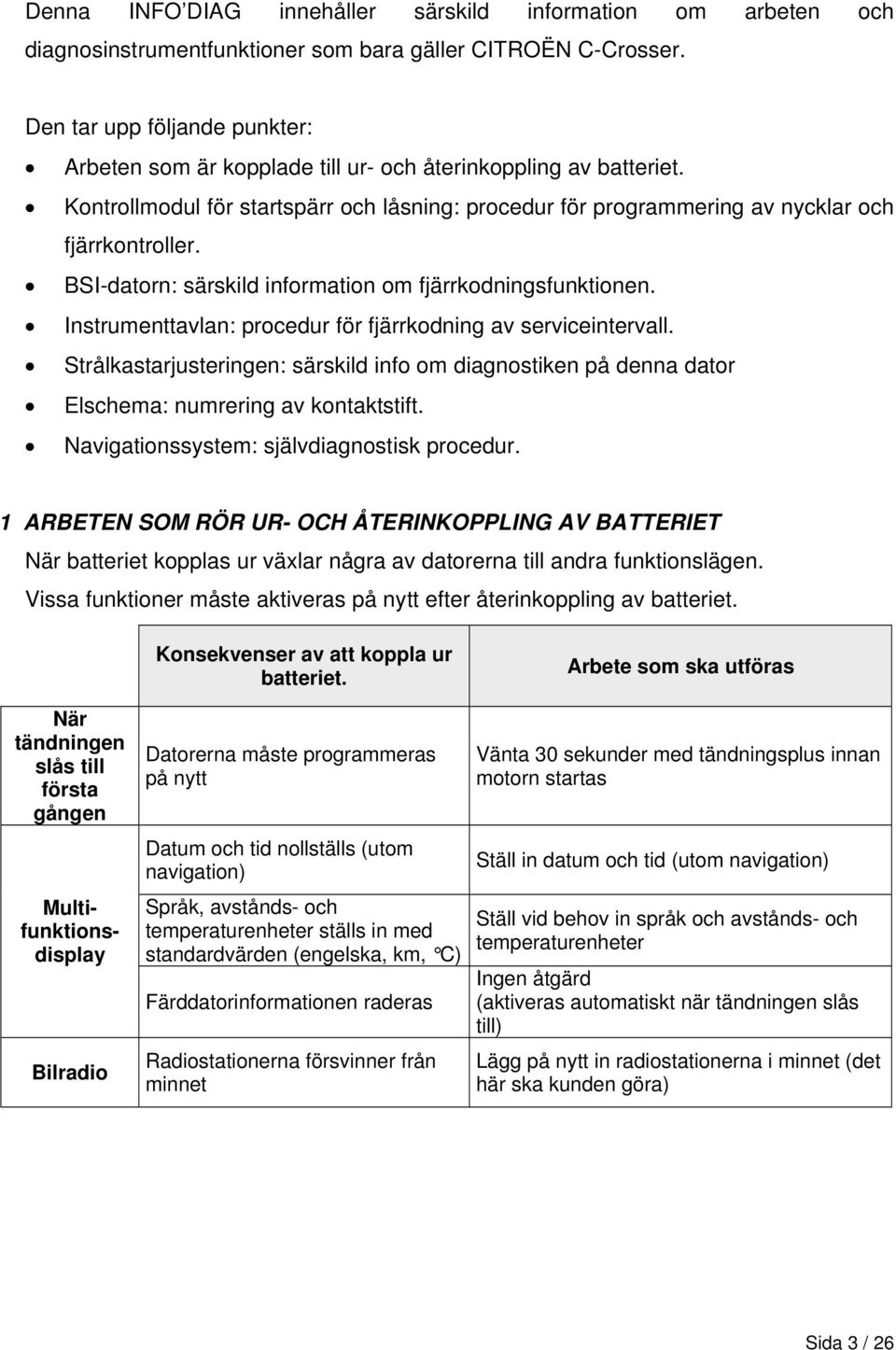 BSI-datorn: särskild information om fjärrkodningsfunktionen. Instrumenttavlan: procedur för fjärrkodning av serviceintervall.