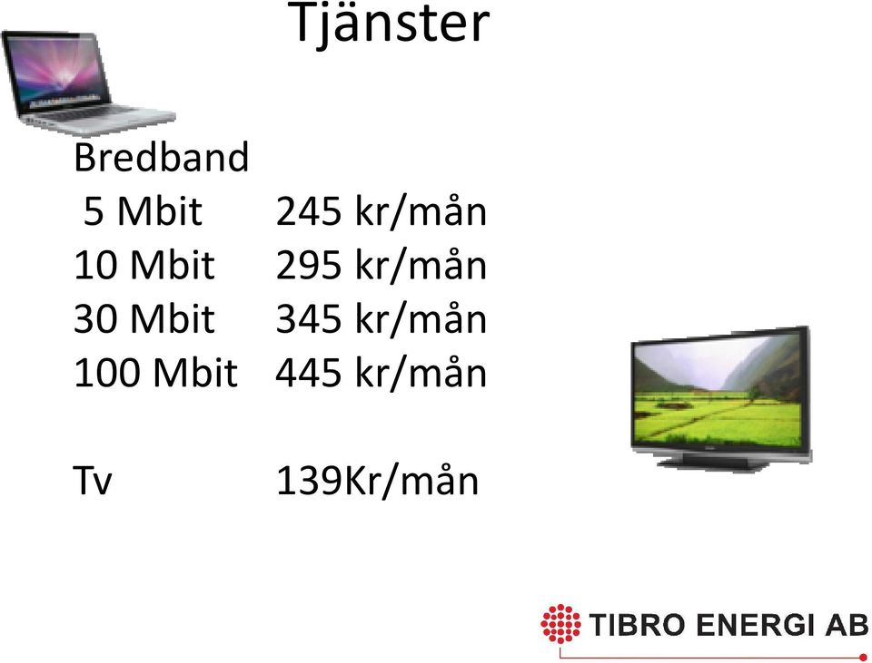 kr/mån 30 Mbit 345 kr/mån