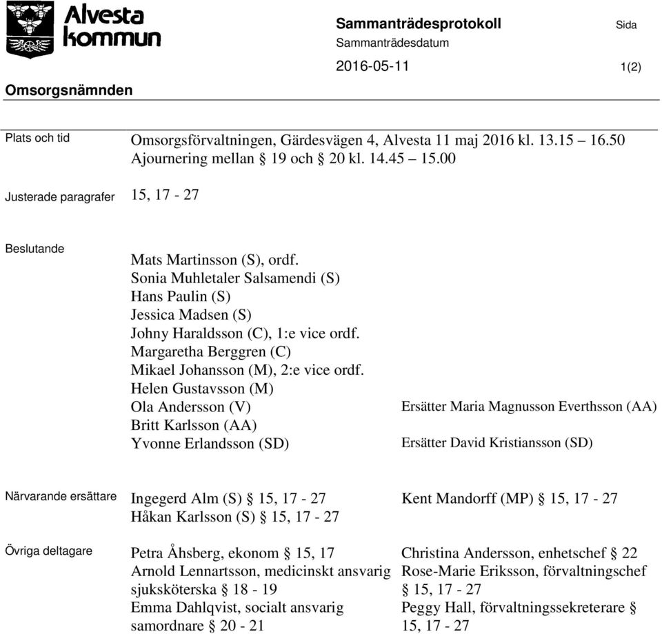 Margaretha Berggren (C) Mikael Johansson (M), 2:e vice ordf.