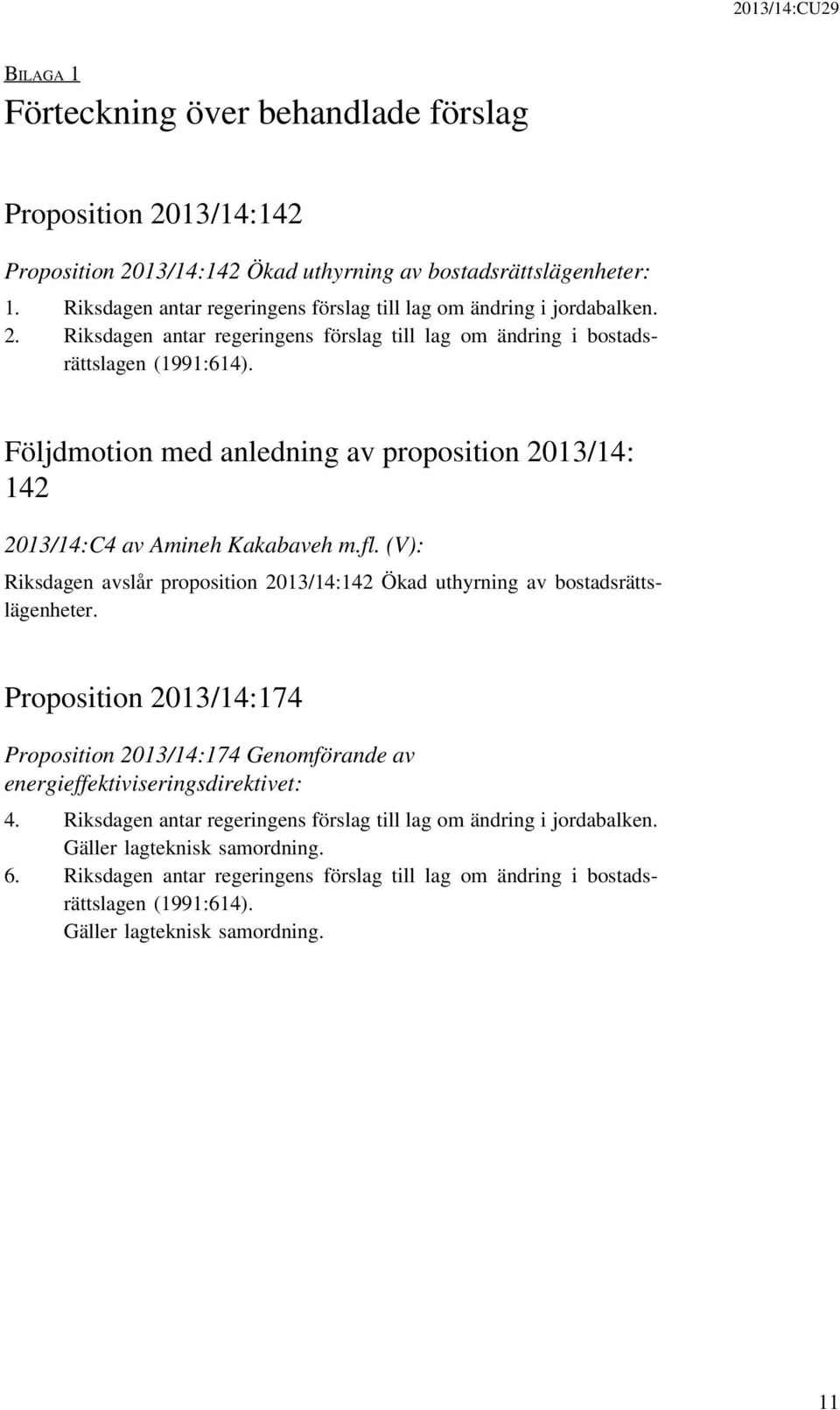 Följdmotion med anledning av proposition 2013/14: 142 2013/14:C4 av Amineh Kakabaveh m.fl. (V): Riksdagen avslår proposition 2013/14:142 Ökad uthyrning av bostadsrättslägenheter.