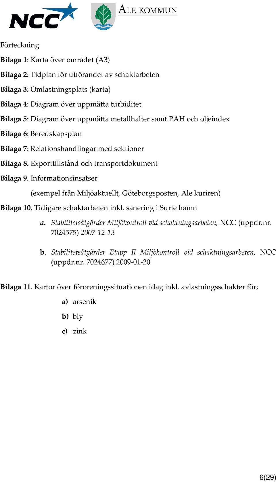 Informationsinsatser (exempel från Miljöaktuellt, Göteborgsposten, Ale kuriren) Bilaga 10. Tidigare schaktarbeten inkl. sanering i Surte hamn a.